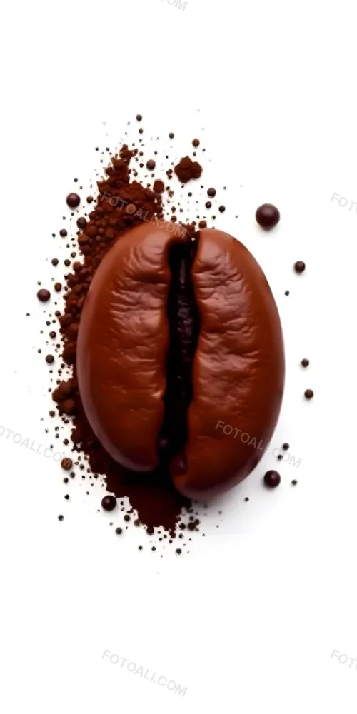A Single Coffee Bean With A White Color Surrounded By Coffee Powder On A Brown Background With Coffee Drops 27 Ef23