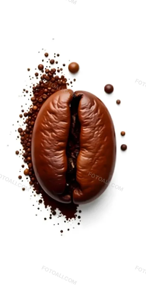 A Single Coffee Bean With A White Color Surrounded By Coffee Powder On A Brown Background With Coffee Drops 29 68e0