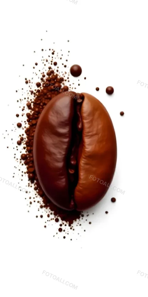 A Single Coffee Bean With A White Color Surrounded By Coffee Powder On A Brown Background With Coffee Drops 4 6443