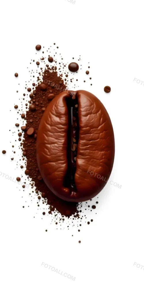 A Single Coffee Bean With A White Color Surrounded By Coffee Powder On A Brown Background With Coffee Drops 7 7019