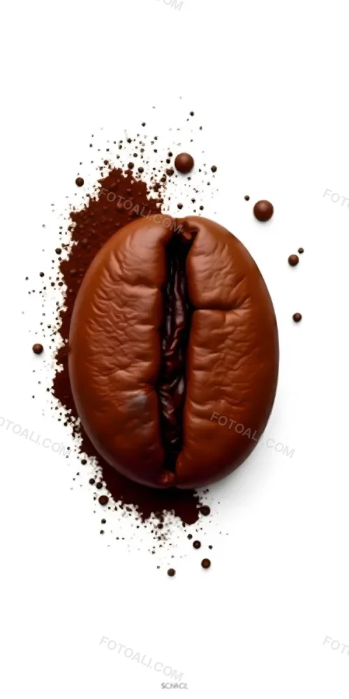 A Single Coffee Bean With A White Color Surrounded By Coffee Powder On A Brown Background With Coffee Drops 9 1fde
