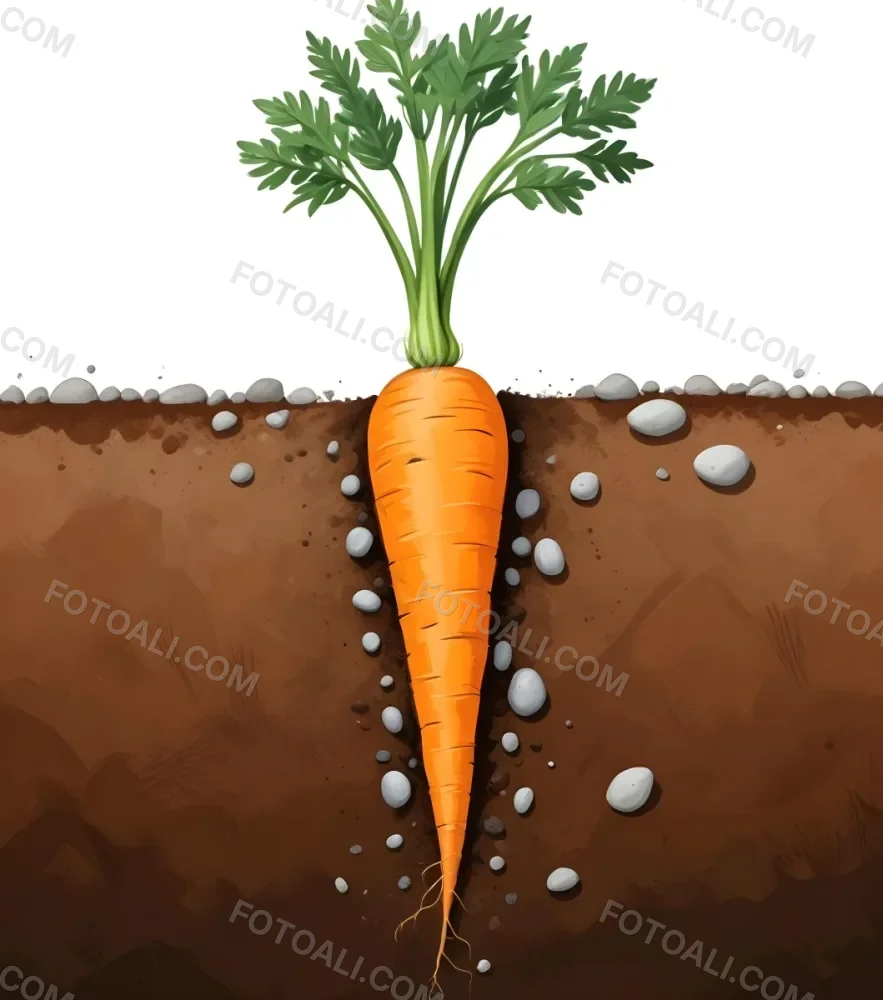 A Single Orange Carrot With Green Leafy Tops Surrounded By Smooth Stones On A Dirt Or Soil Background 1 4f98