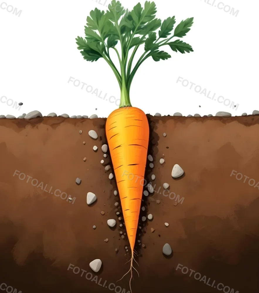 A Single Orange Carrot With Green Leafy Tops Surrounded By Smooth Stones On A Dirt Or Soil Background 3 C406
