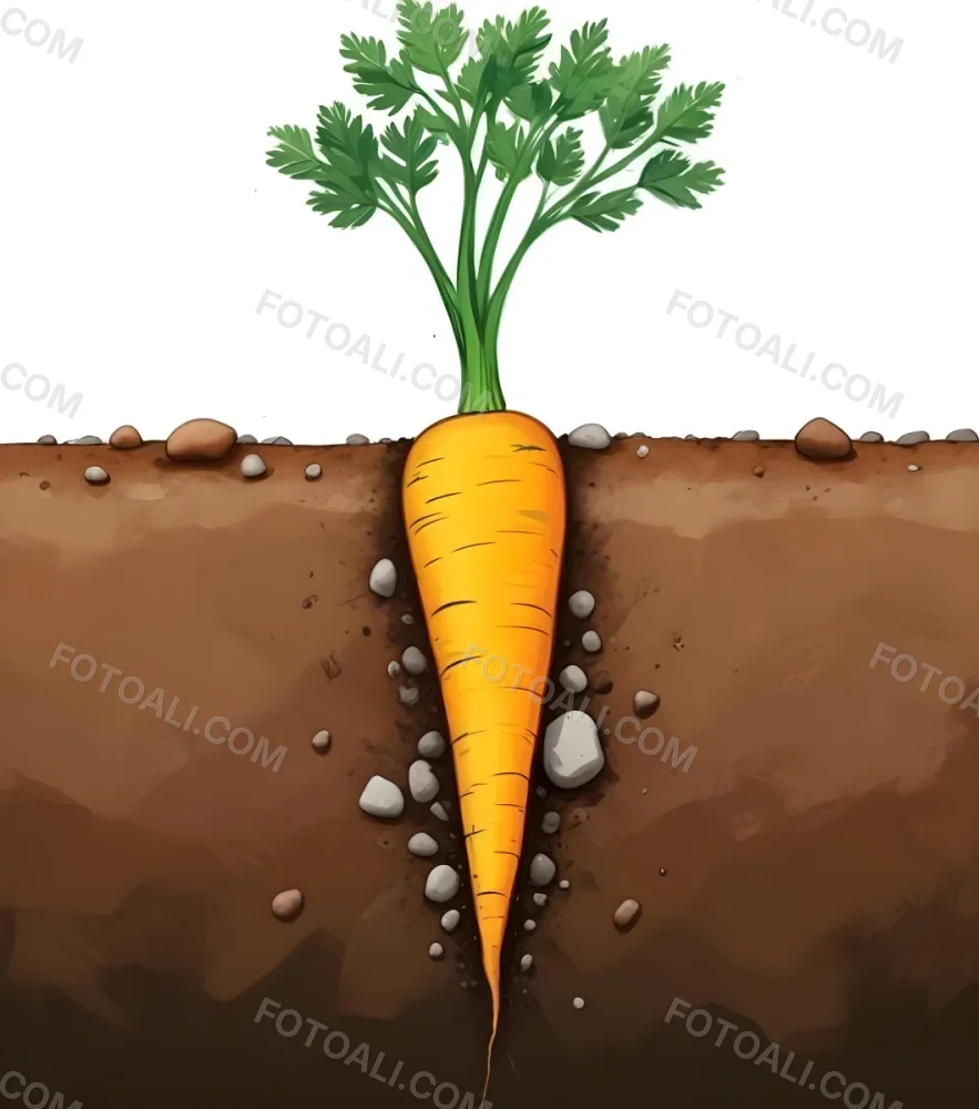 A Single Orange Carrot With Green Leafy Tops Surrounded By Smooth Stones On A Dirt Or Soil Background 5 A543