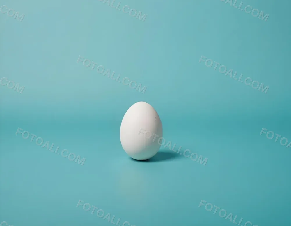 A Single White Egg On A Teal Blue Background 1 D68b
