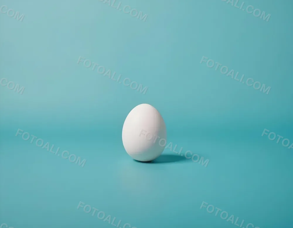 A Single White Egg On A Teal Blue Background 14 9146