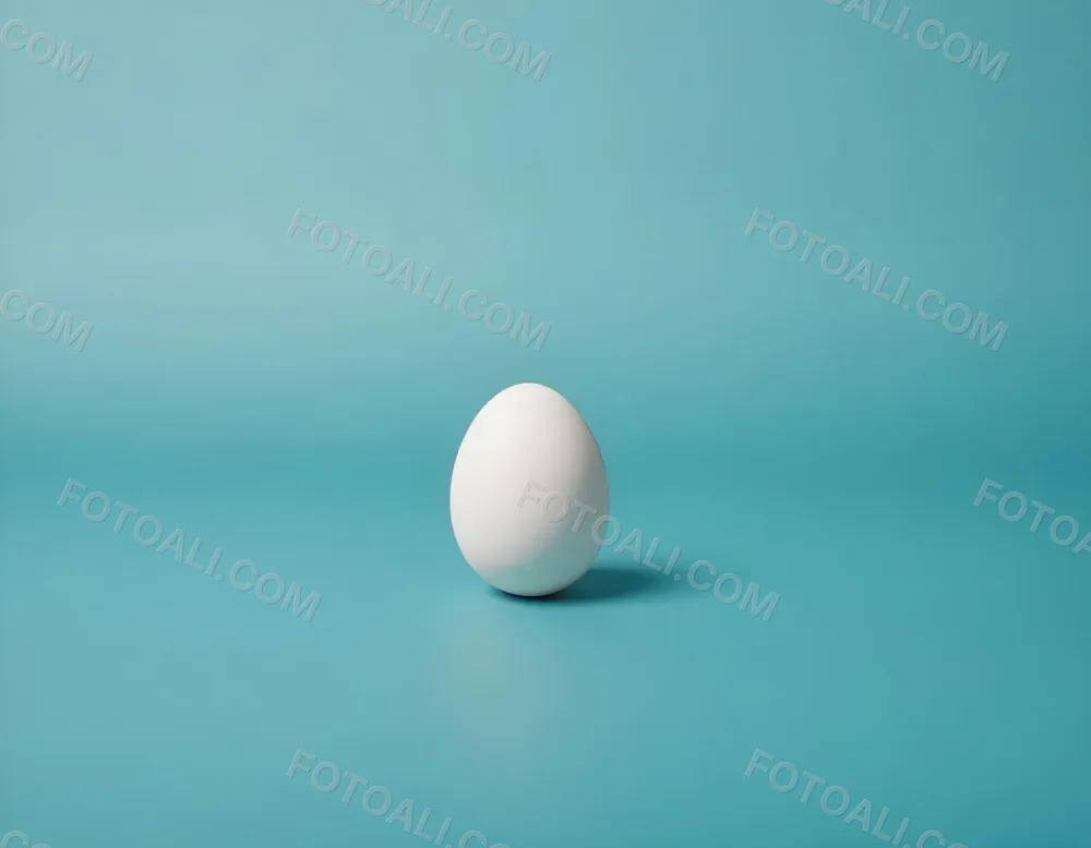 A Single White Egg On A Teal Blue Background 16 9448