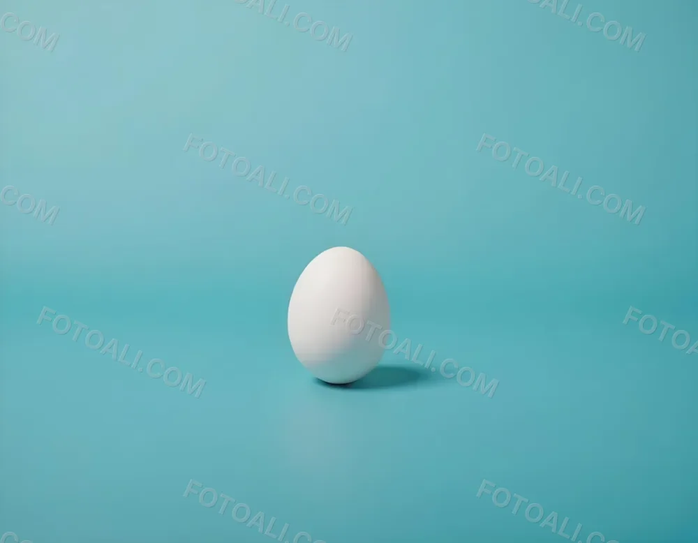 A Single White Egg On A Teal Blue Background 19 9799