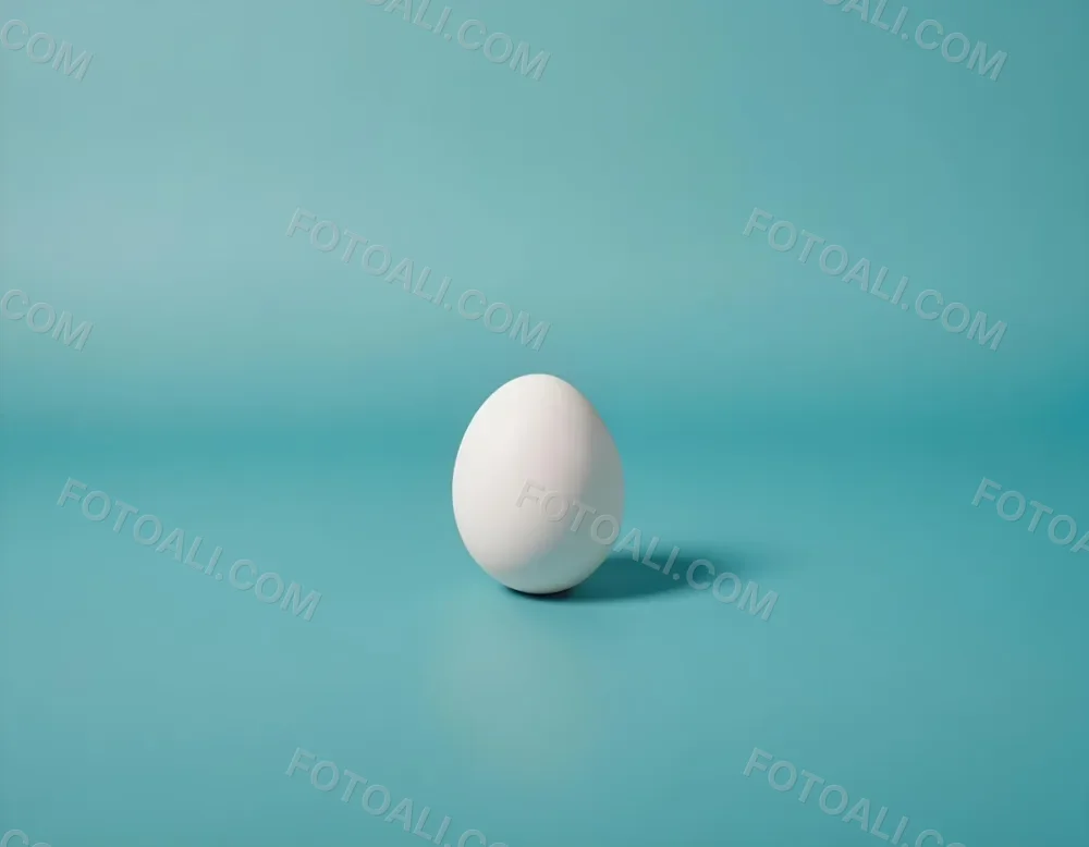 A Single White Egg On A Teal Blue Background 21 2429