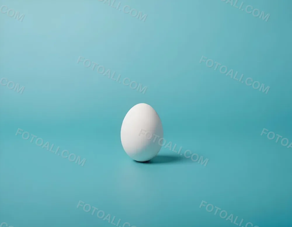A Single White Egg On A Teal Blue Background 23 5a8b