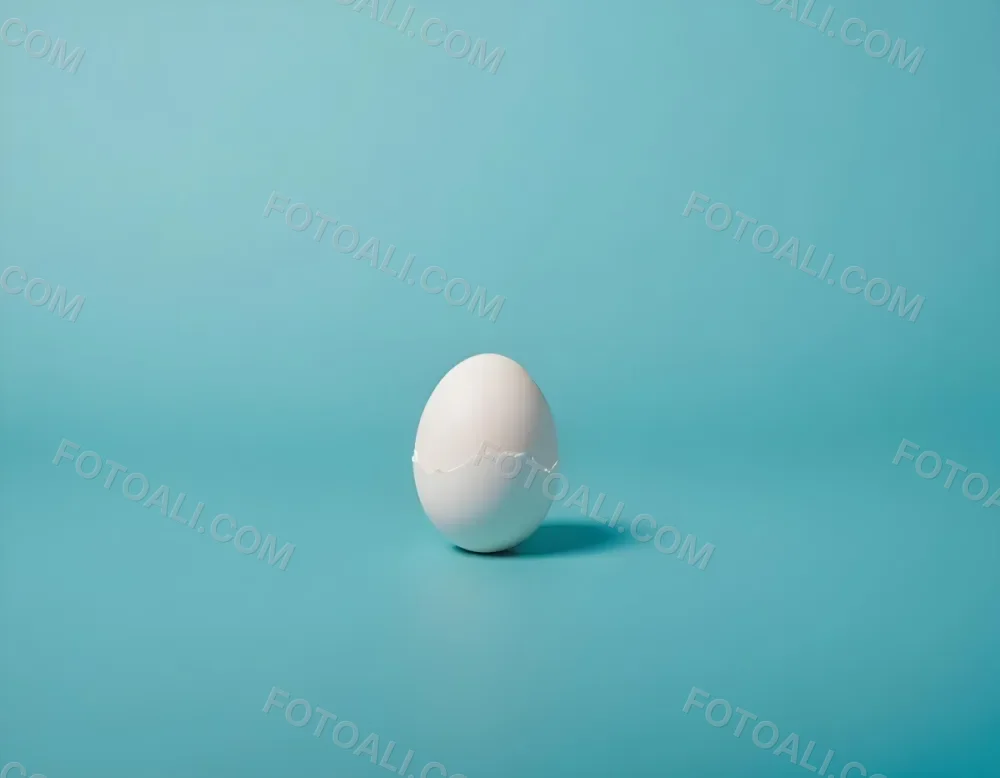 A Single White Egg On A Teal Blue Background 24 547e