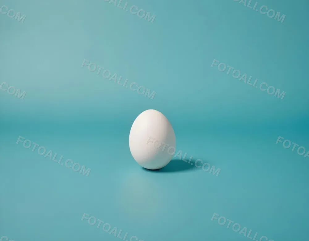 A Single White Egg On A Teal Blue Background 4 4018