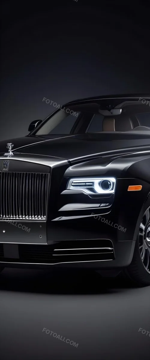 A Sleek Dark Colored Luxury Sedan With A Prominent Grille Featuring The Rolls Royce Logo Illuminated Headlights And A Minimalist Elegant Design 1 8fba