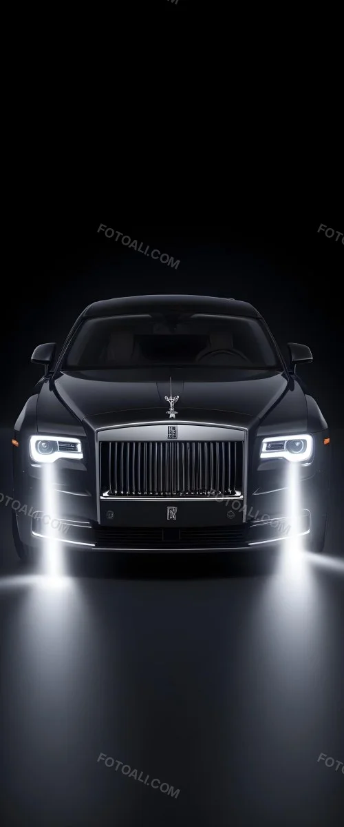 A Sleek Dark Colored Luxury Sedan With A Prominent Grille Featuring The Rolls Royce Logo Illuminated Headlights And A Minimalist Elegant Design 10 7d7c