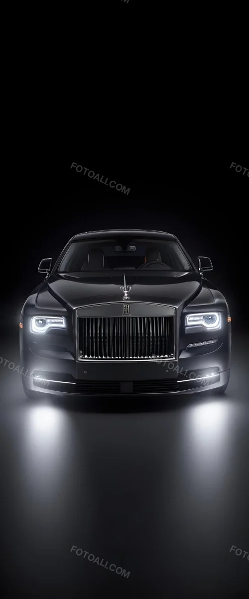 A Sleek Dark Colored Luxury Sedan With A Prominent Grille Featuring The Rolls Royce Logo Illuminated Headlights And A Minimalist Elegant Design 11 016c