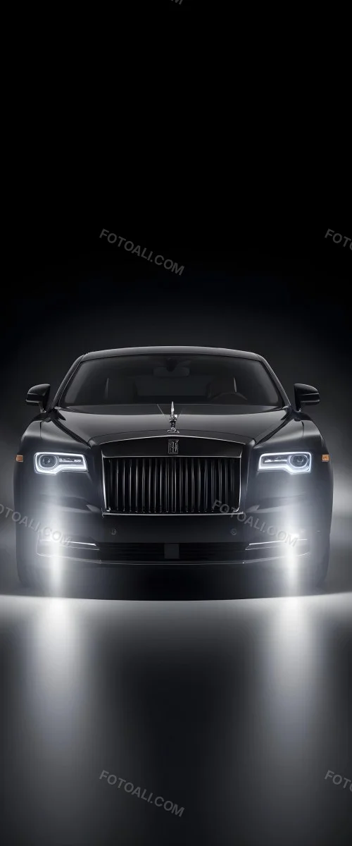 A Sleek Dark Colored Luxury Sedan With A Prominent Grille Featuring The Rolls Royce Logo Illuminated Headlights And A Minimalist Elegant Design 18 091c