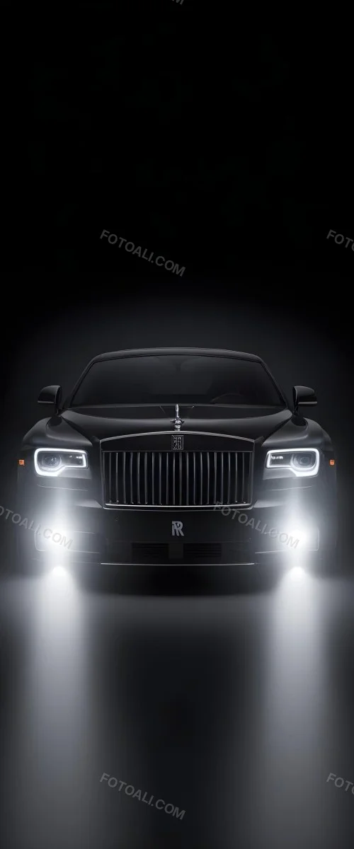 A Sleek Dark Colored Luxury Sedan With A Prominent Grille Featuring The Rolls Royce Logo Illuminated Headlights And A Minimalist Elegant Design 19 Bd03