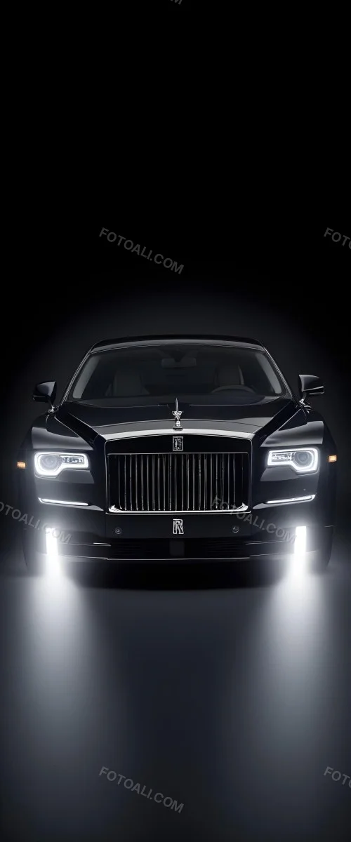 A Sleek Dark Colored Luxury Sedan With A Prominent Grille Featuring The Rolls Royce Logo Illuminated Headlights And A Minimalist Elegant Design 2 Ce2e