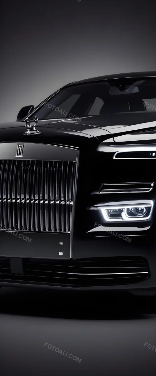 A Sleek Dark Colored Luxury Sedan With A Prominent Grille Featuring The Rolls Royce Logo Illuminated Headlights And A Minimalist Elegant Design 6 6f05