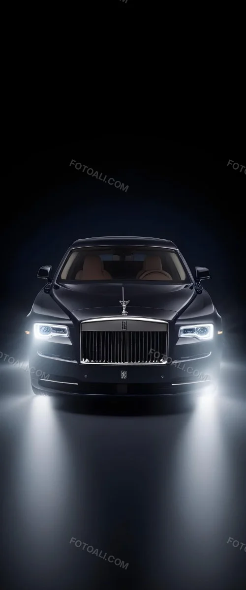A Sleek Dark Colored Luxury Sedan With A Prominent Grille Featuring The Rolls Royce Logo Illuminated Headlights And A Minimalist Elegant Design 7 64d6