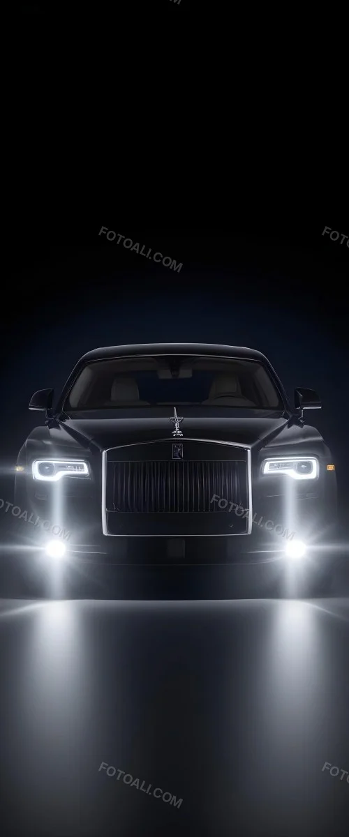 A Sleek Dark Colored Luxury Sedan With A Prominent Grille Featuring The Rolls Royce Logo Illuminated Headlights And A Minimalist Elegant Design 8 E73d