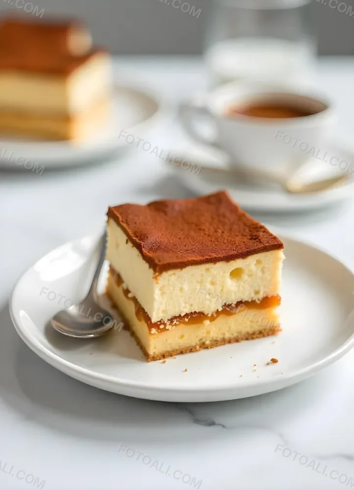A Slice Of Tiramisu On A White Plate With A Spoon The Background Is A White Table 11 Ef22