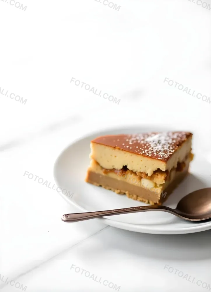 A Slice Of Tiramisu On A White Plate With A Spoon The Background Is A White Table 8 356f