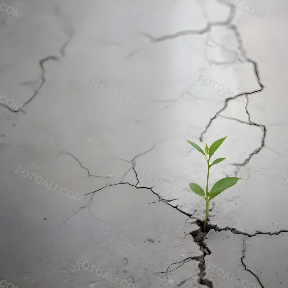 A Small Green Plant Growing Through A Crack In A Gray Concrete Surface With A Blurred Background 1 E7db