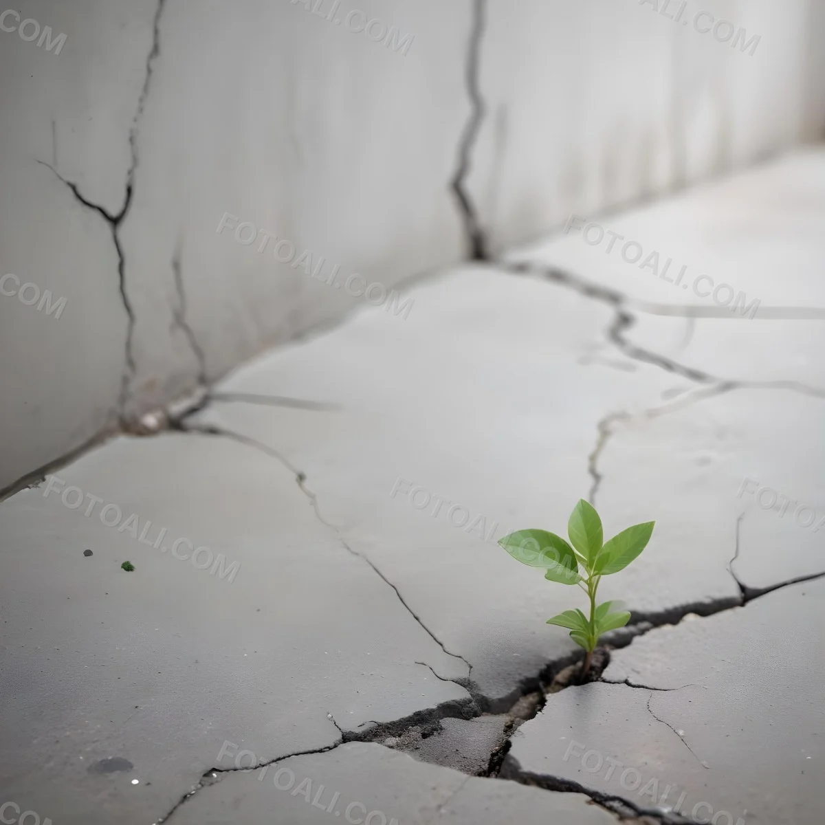 A Small Green Plant Growing Through A Crack In A Gray Concrete Surface With A Blurred Background 10 C24e