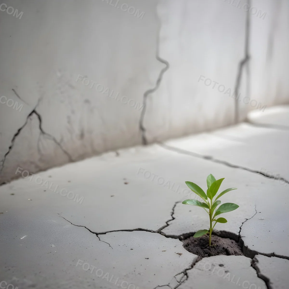 A Small Green Plant Growing Through A Crack In A Gray Concrete Surface With A Blurred Background 11 7781