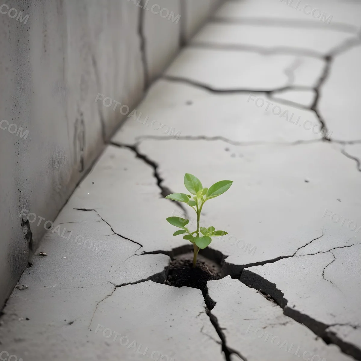 A Small Green Plant Growing Through A Crack In A Gray Concrete Surface With A Blurred Background 2 12b0