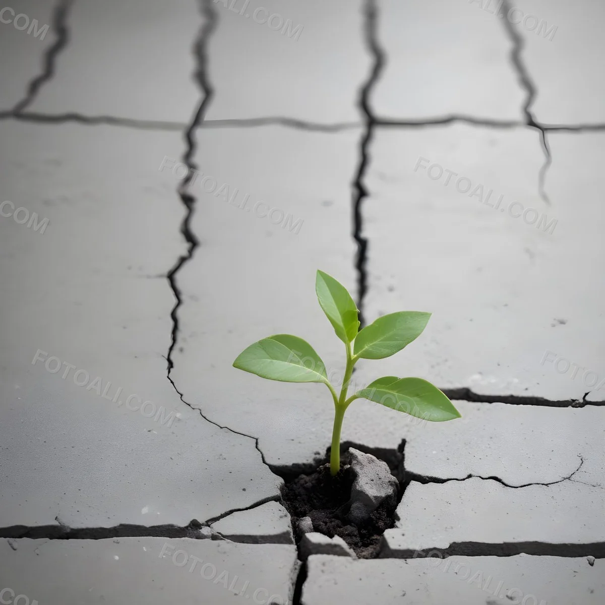 A Small Green Plant Growing Through A Crack In A Gray Concrete Surface With A Blurred Background 3 2d08