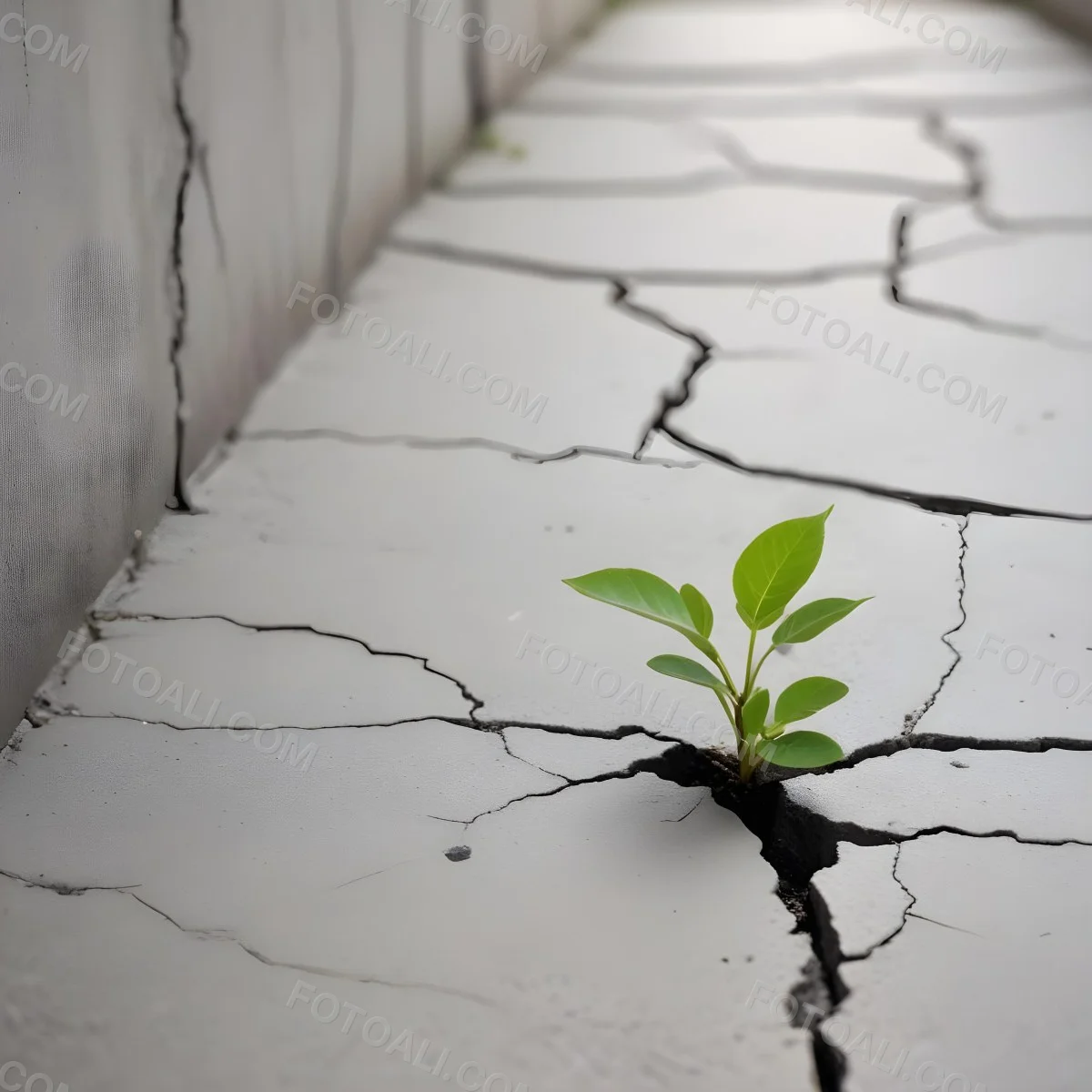 A Small Green Plant Growing Through A Crack In A Gray Concrete Surface With A Blurred Background 4 F478