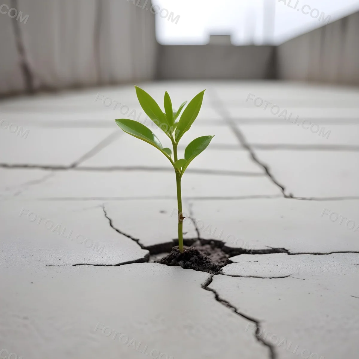 A Small Green Plant Growing Through A Crack In A Gray Concrete Surface With A Blurred Background 8 2200