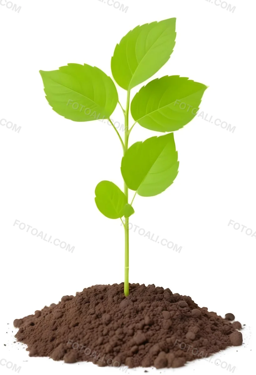A Small Green Plant With Leaves Growing From A Pile Of Dirt Isolated On A White Background 11 F6c9