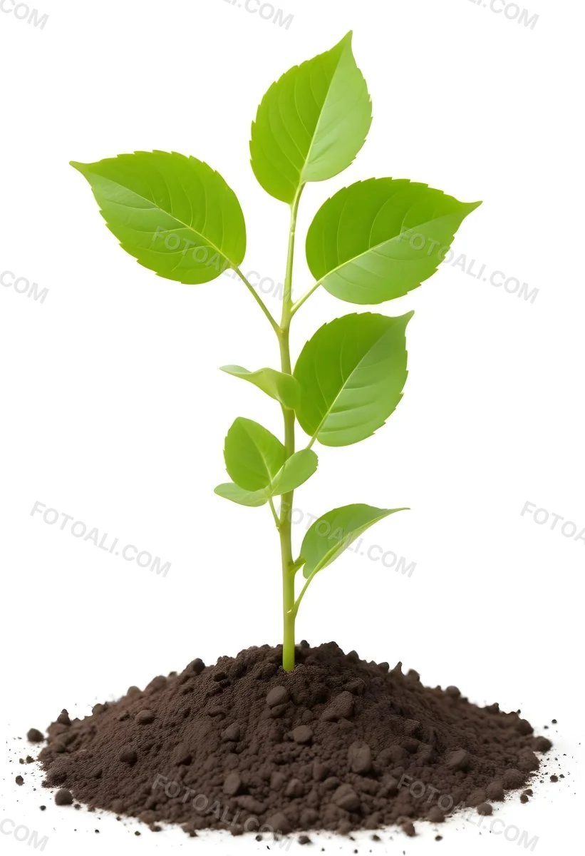 A Small Green Plant With Leaves Growing From A Pile Of Dirt Isolated On A White Background 21 E532