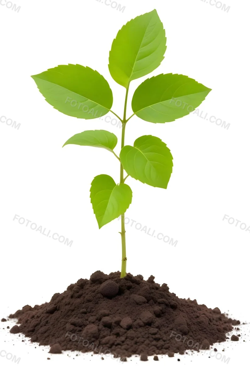 A Small Green Plant With Leaves Growing From A Pile Of Dirt Isolated On A White Background 24 4fc1