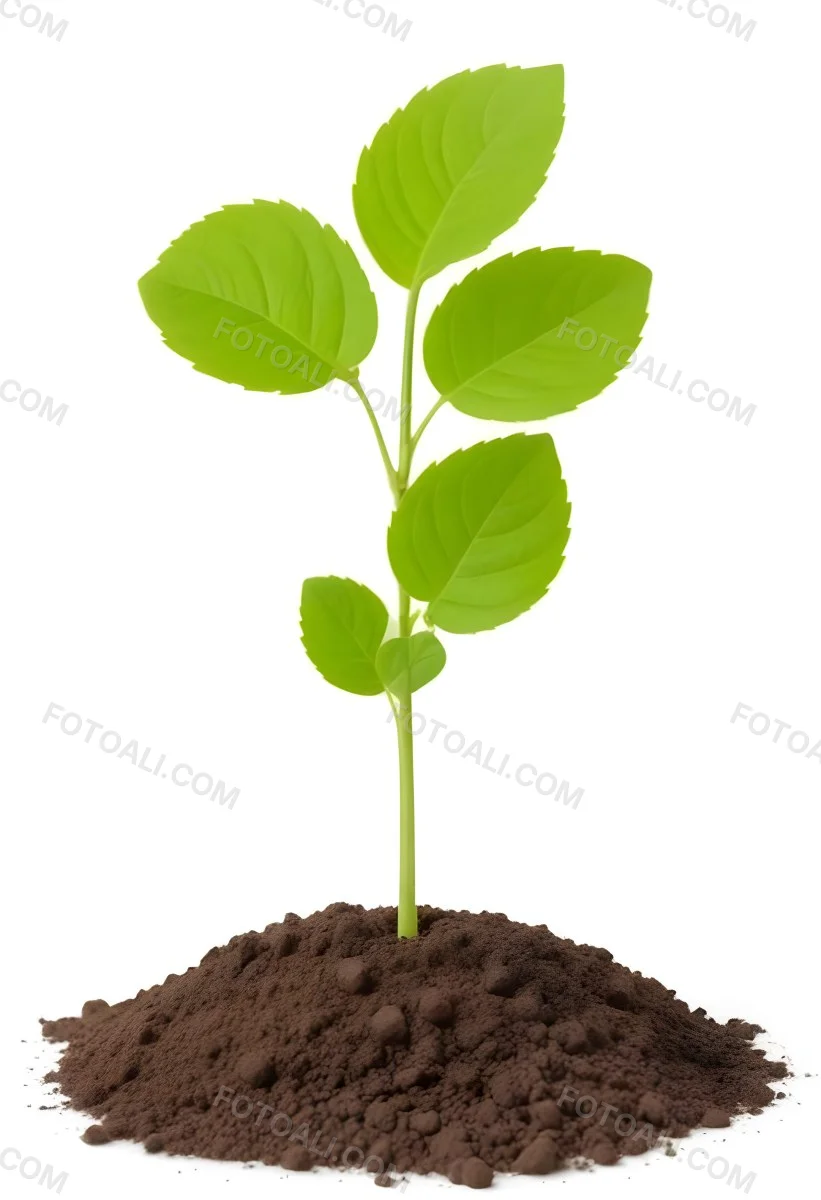 A Small Green Plant With Leaves Growing From A Pile Of Dirt Isolated On A White Background 34 20db