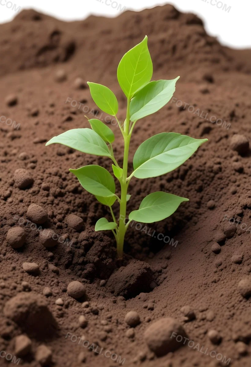 A Small Green Plant With Leaves Growing From A Pile Of Dirt Isolated On A White Background 37 84af