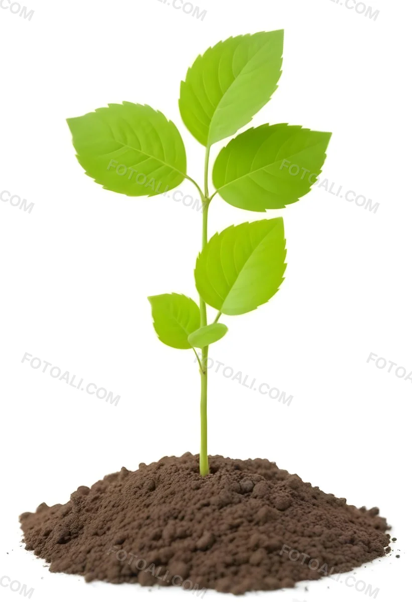 A Small Green Plant With Leaves Growing From A Pile Of Dirt Isolated On A White Background 7 933a