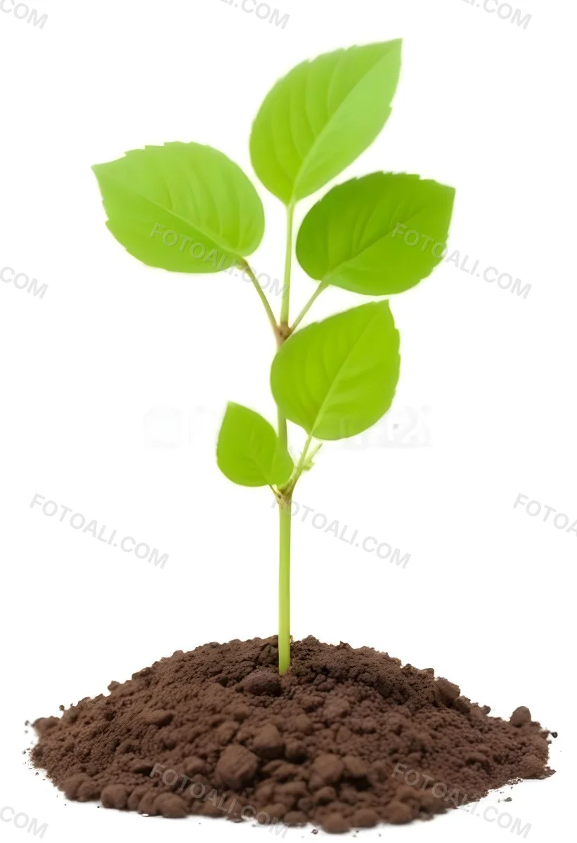 A Small Green Plant With Leaves Growing From A Pile Of Dirt Isolated On A White Background 8 0cba