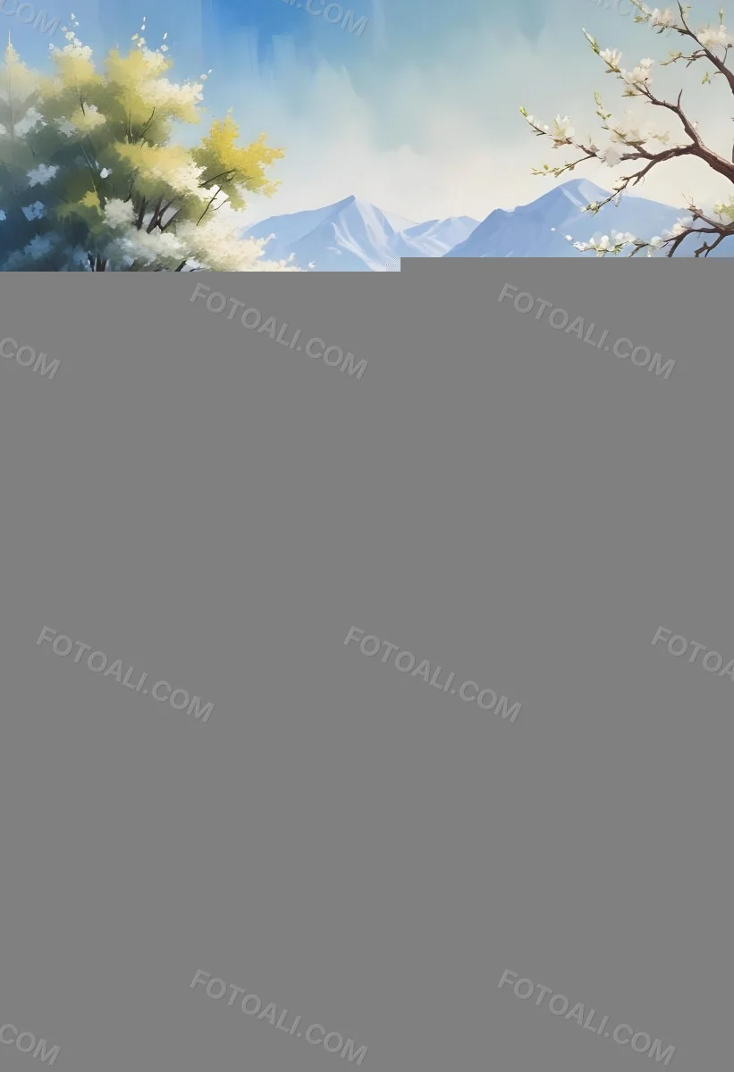 A Small Rowboat Resting On The Shore Of A Calm Lake Surrounded By Colorful Wildflowers Trees With White Blossoms Distant Mountains And A Clear Blue Sky 13 Ddf0