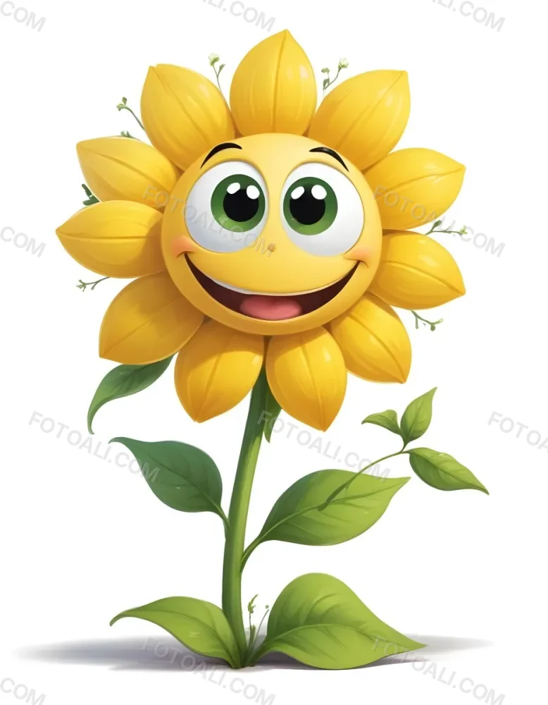 A Smiling Yellow Sunflower With A Happy Cartoon Face Surrounded By Green Leaves Against A Dark Background 3 Deb0