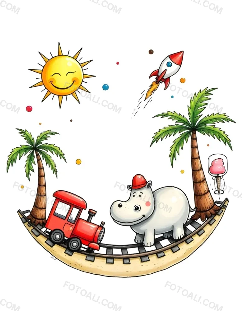 A Snail With A Blue Shell A Blue Hippo And A Rocket On A Wooden Fence With Flowers Trees And A Sun In The Background 45 F8b7