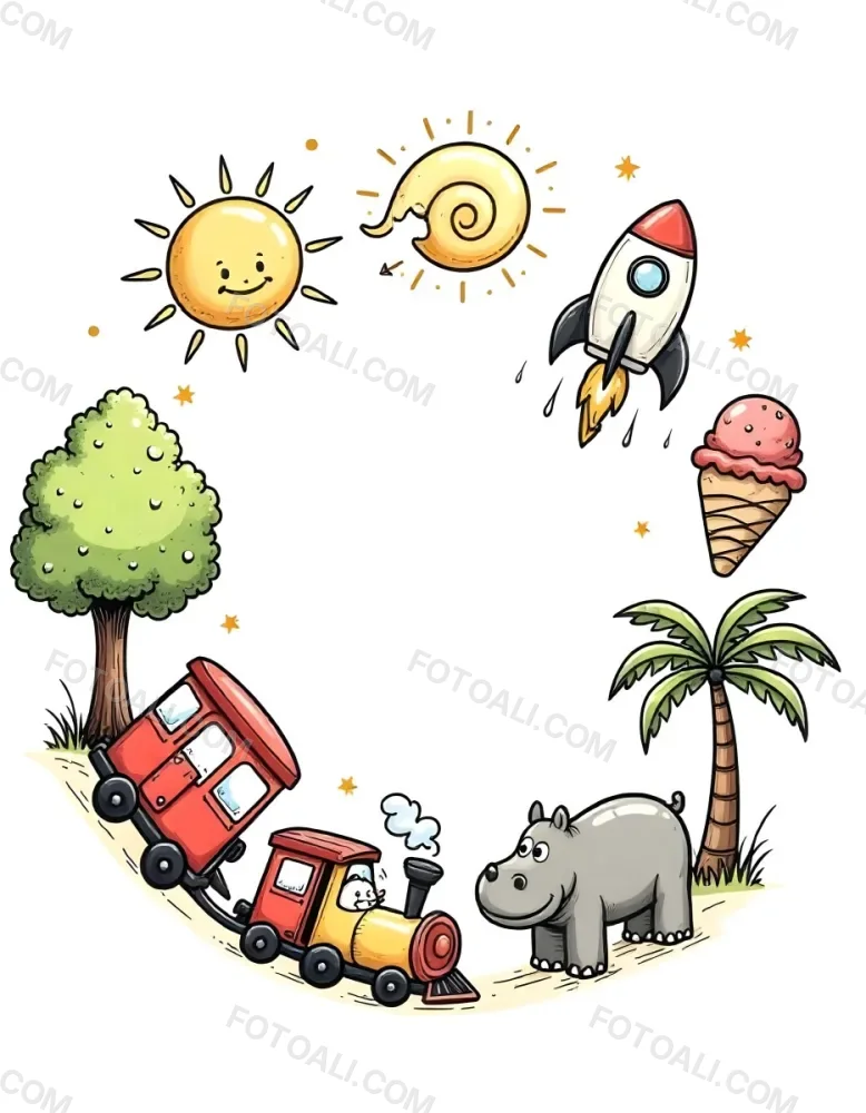 A Snail With A Blue Shell A Blue Hippo And A Rocket On A Wooden Fence With Flowers Trees And A Sun In The Background 49 E5c0