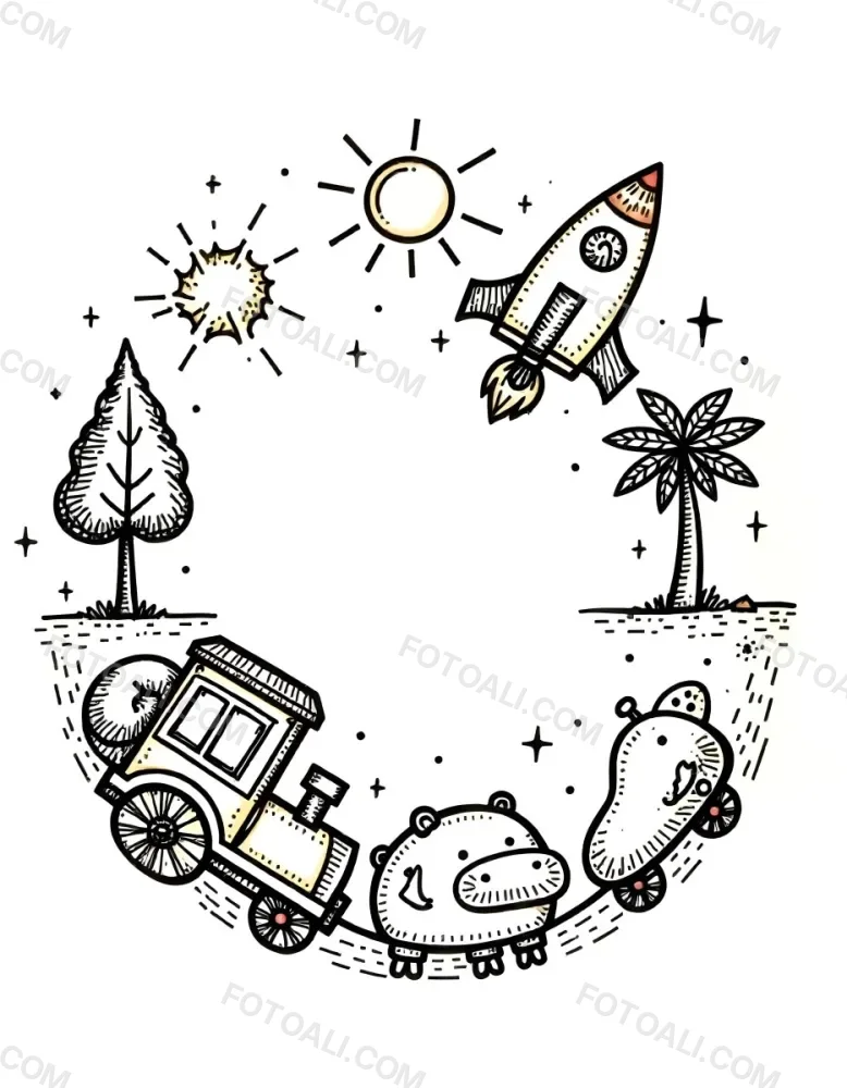 A Snail With A Blue Shell A Blue Hippo And A Rocket On A Wooden Fence With Flowers Trees And A Sun In The Background 66 C9c4