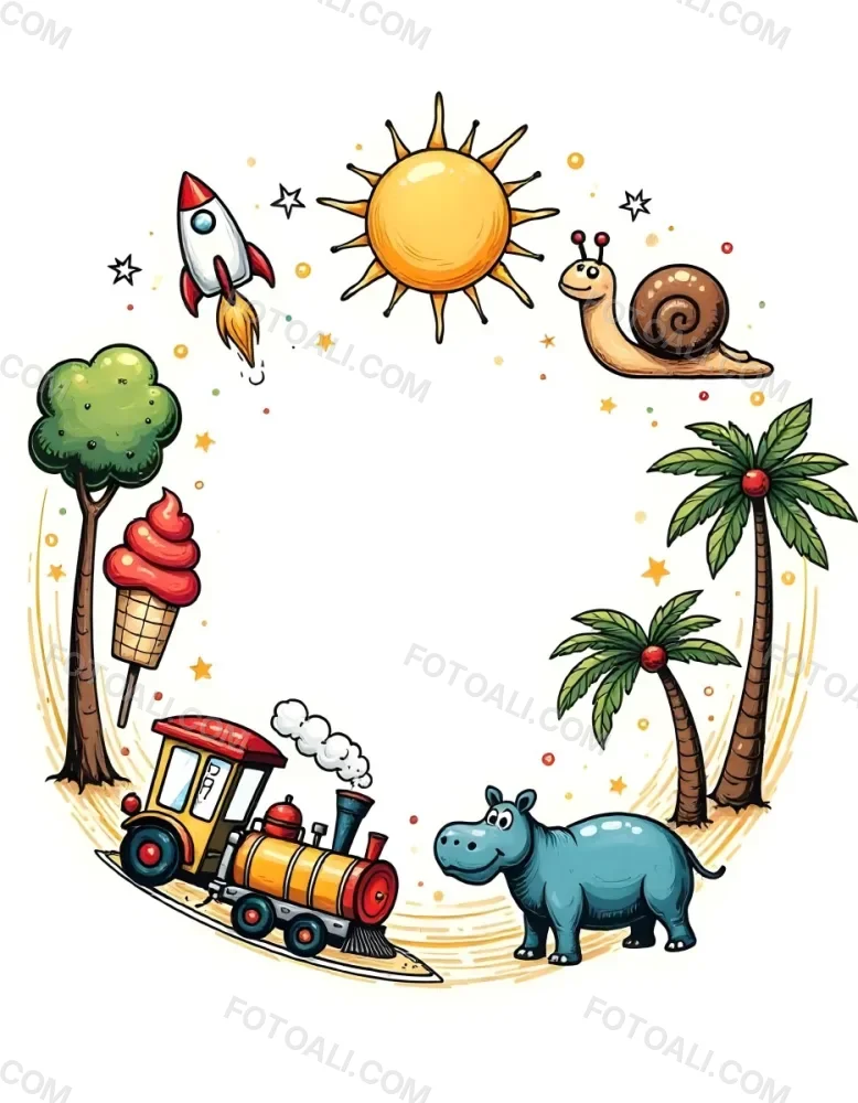 A Snail With A Blue Shell A Blue Hippo And A Rocket On A Wooden Fence With Flowers Trees And A Sun In The Background 70 9280