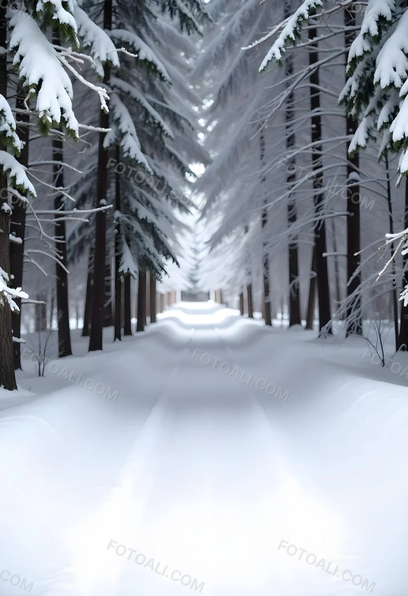 A Snowy Forest Path With Tall Pine Trees Covered In Snow On Both Sides Creating A Serene And Peaceful Winter Landscape 16 8d95