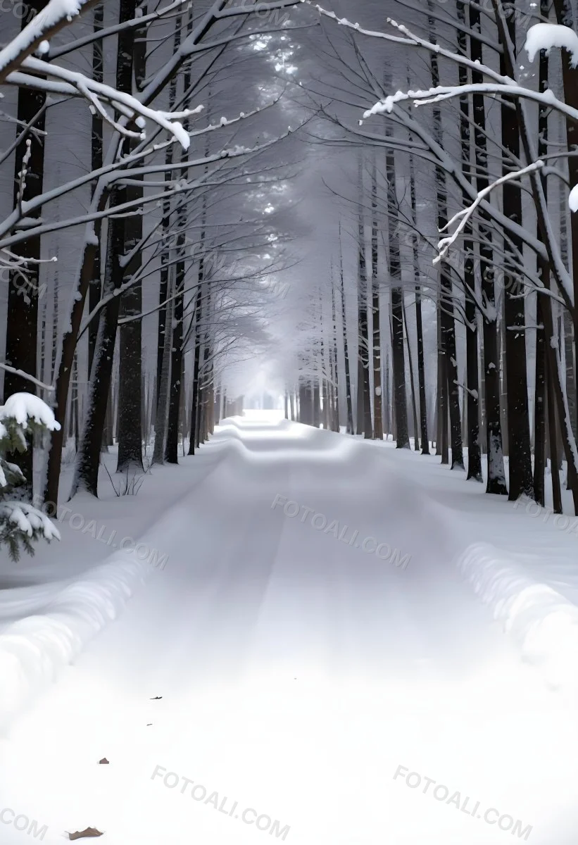 A Snowy Forest Path With Tall Pine Trees Covered In Snow On Both Sides Creating A Serene And Peaceful Winter Landscape 18 98ca