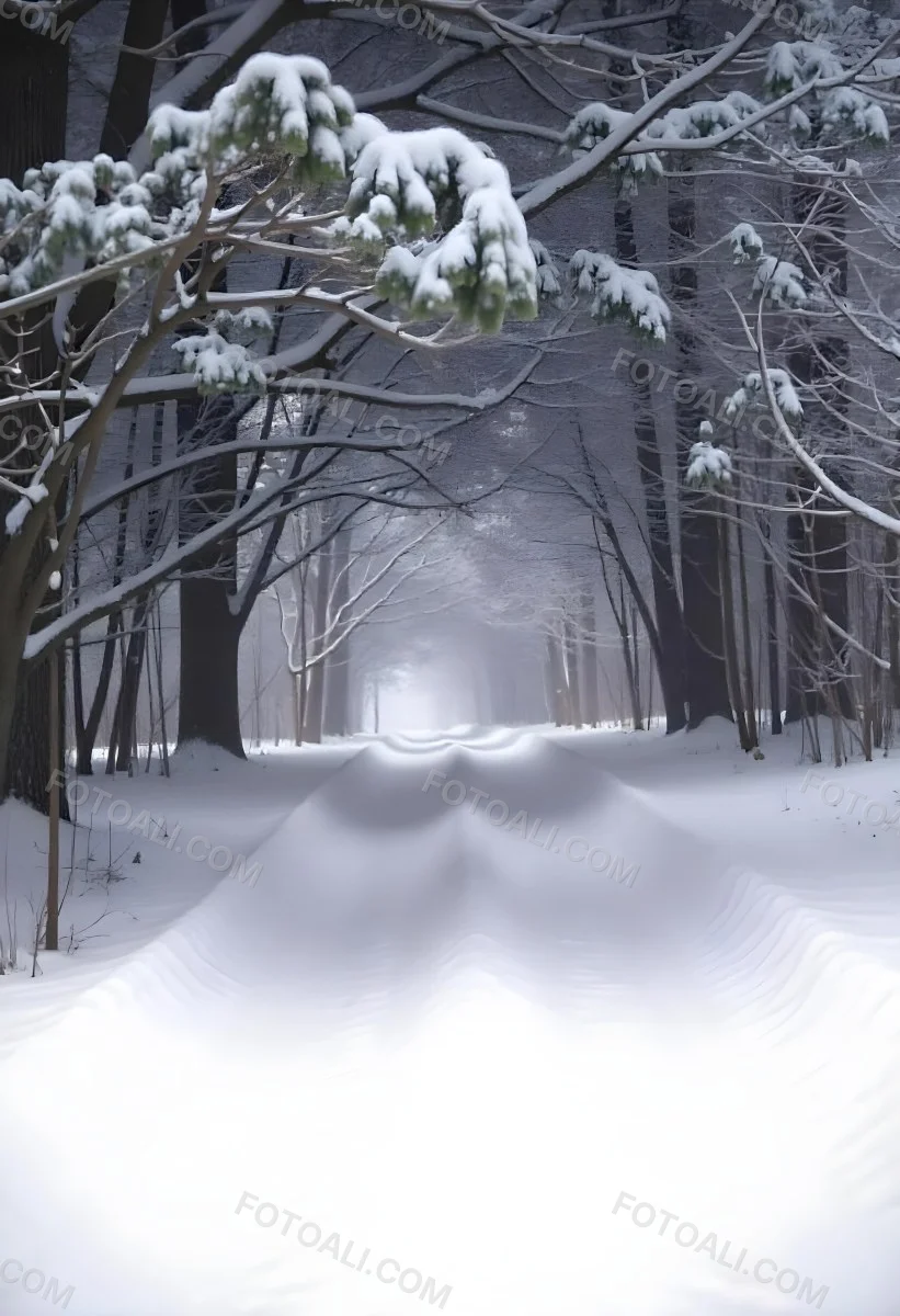 A Snowy Forest Path With Tall Pine Trees Covered In Snow On Both Sides Creating A Serene And Peaceful Winter Landscape 21 4b50